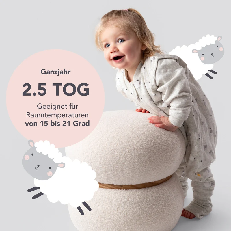 Schlafsack mit Füßen und umklappbaren Bündchen, 2.5 TOG