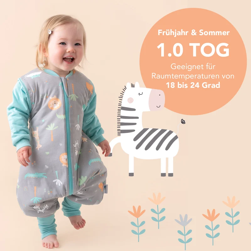 Schlafsack mit Füßen, umklappbaren Bündchen und Ärmeln, 1.0 TOG