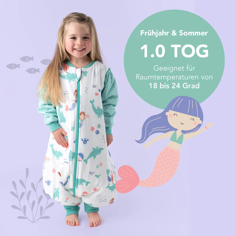 Schlafsack mit Füßen, umklappbaren Bündchen und Ärmeln, 1.0 TOG