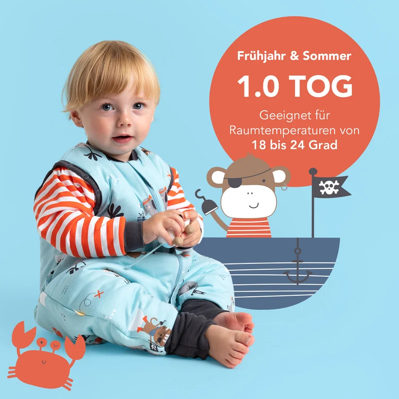 Schlafsack mit Füßen, umklappbaren Bündchen und Ärmeln, 1.0 TOG
