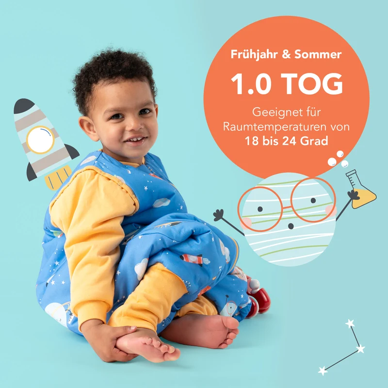 Schlafsack mit Füßen, umklappbaren Bündchen und Ärmeln, 1.0 TOG