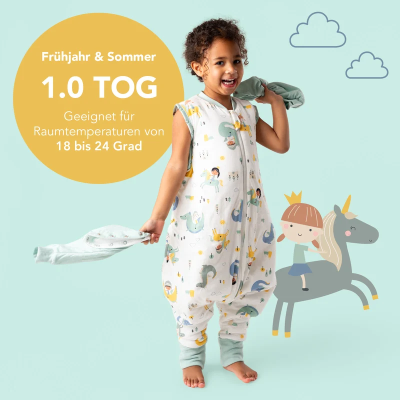 Schlafsack mit Füßen, umklappbaren Bündchen und Ärmeln, 1.0 TOG
