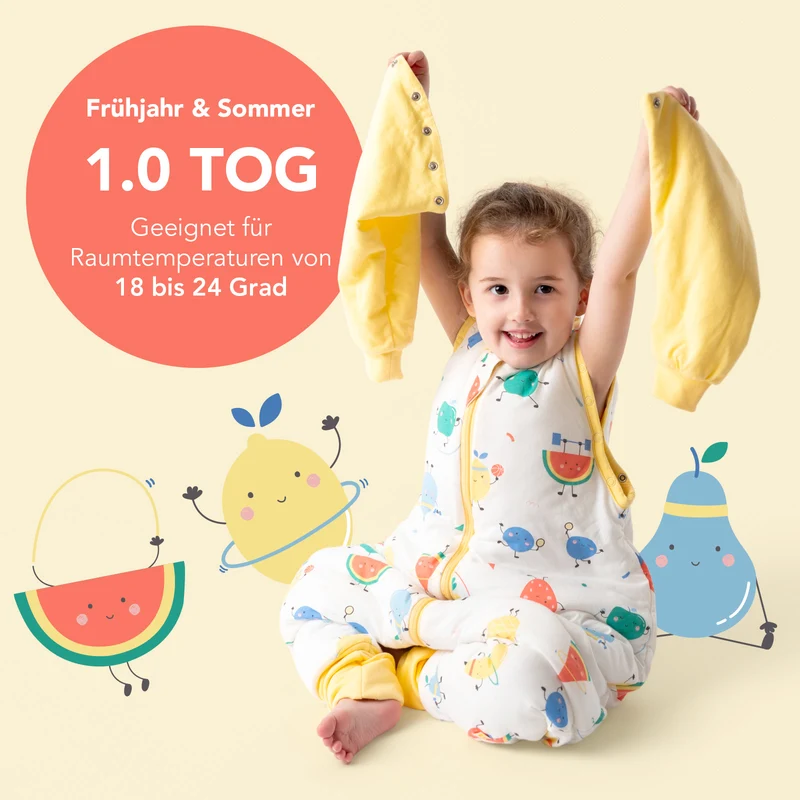 Schlafsack mit Füßen, umklappbaren Bündchen und Ärmeln, 1.0 TOG
