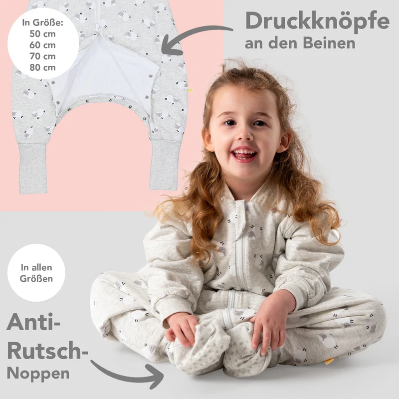 Schlafsack mit Füßen, umklappbaren Bündchen und Ärmeln, 1.0 TOG