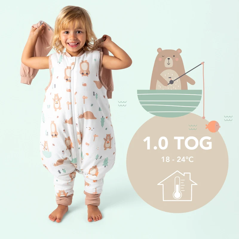 Schlafsack mit Füßen, umklappbaren Bündchen und Ärmeln, 1.0 TOG