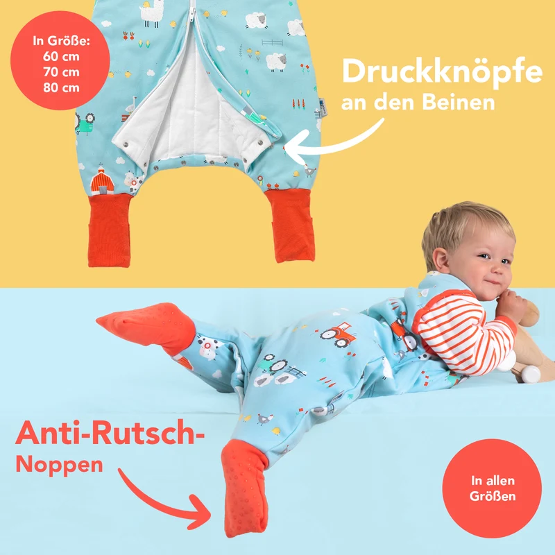 Bio Schlafsack mit Füßen und umklappbaren Bündchen 2.5 TOG