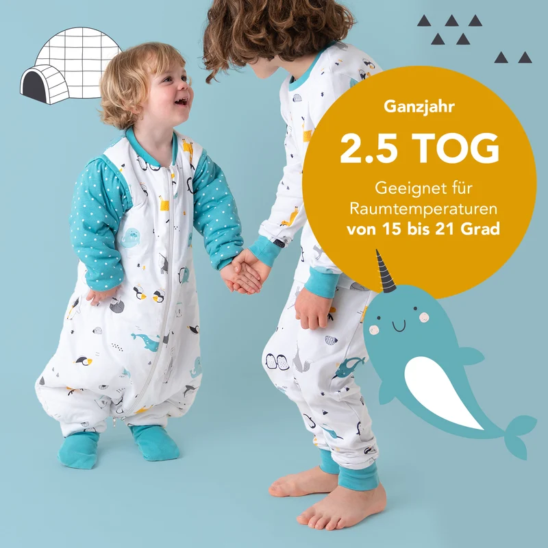 Bio Schlafsack mit Füßen und umklappbaren Bündchen 2.5 TOG