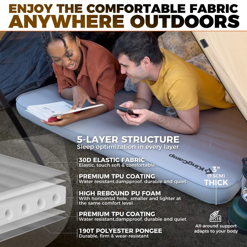 Double Self-Inflating Camping Mattress with Pump