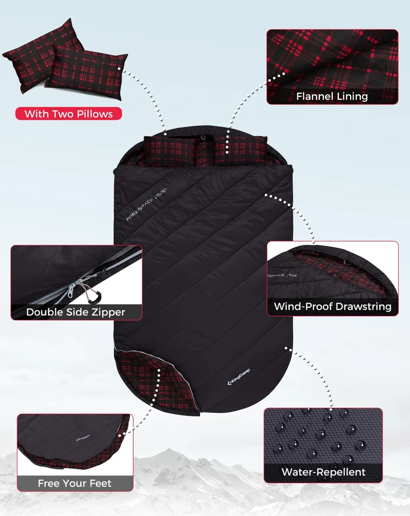 KingCamp FREESPACE 250D Flannel Double-Sized Sleeping Bag