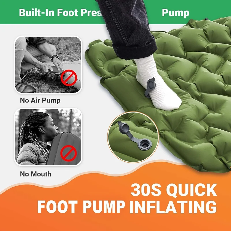 Inflatable Sleeping Pad with Pillow & Built-in Pump