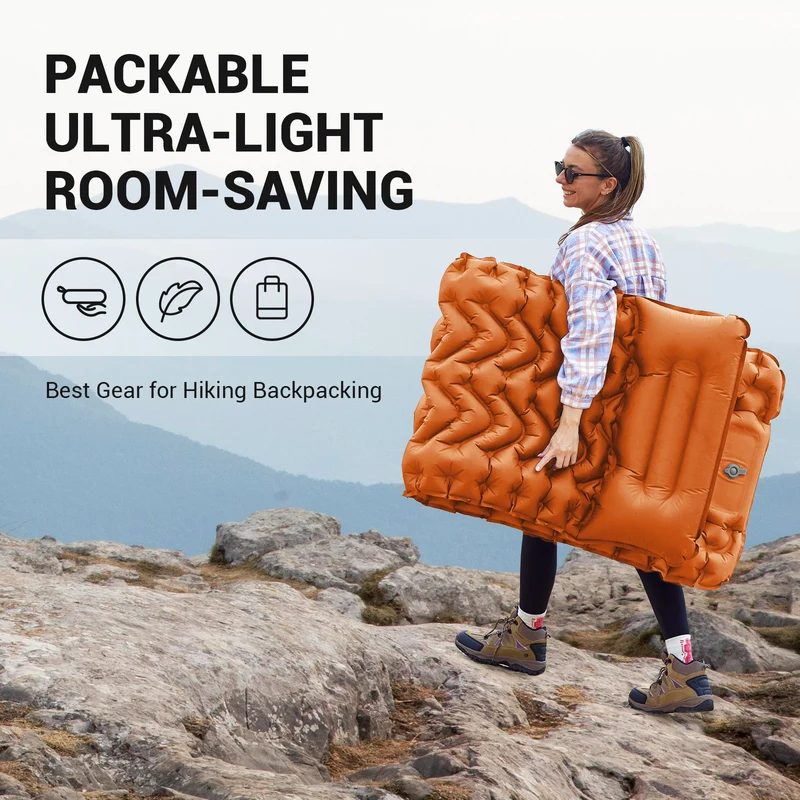 Inflatable Sleeping Pad with Pillow & Built-in Pump