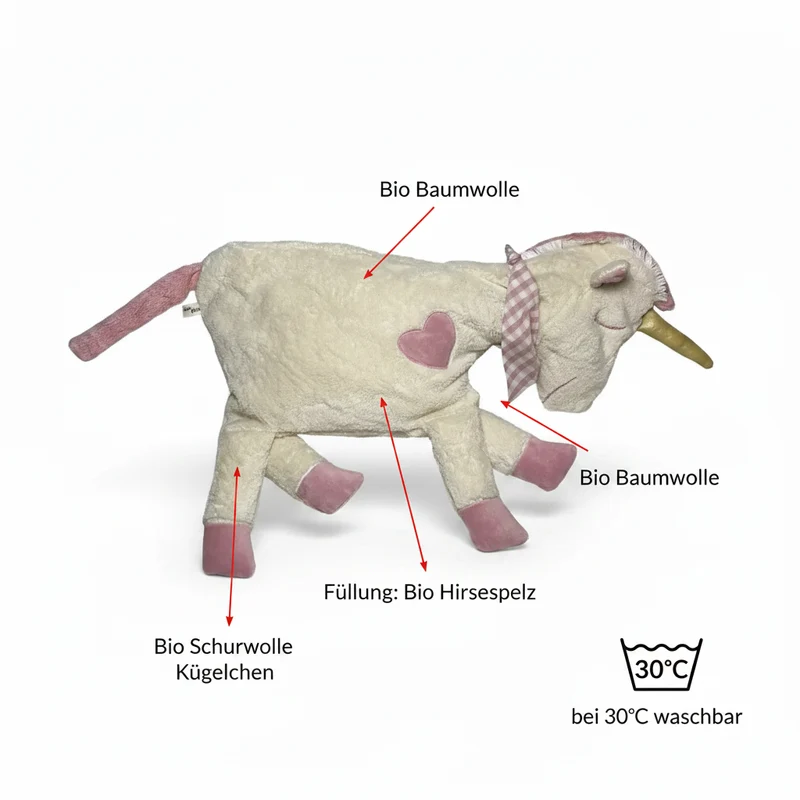 Bio Kuschelkissen Einhorn XXL aus Baumwolle – Spelzfüllung, GOTS