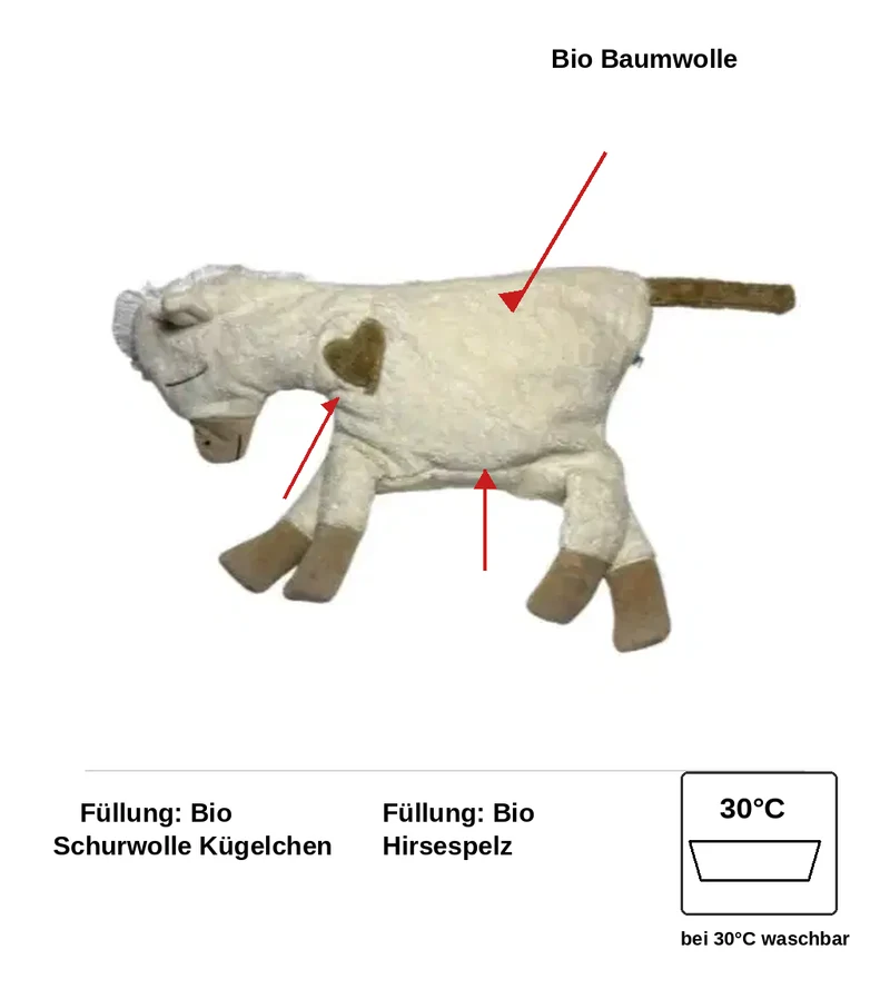 Bio Kuschelkissen Pferd aus Baumwolle – Spelzfüllung, GOTS