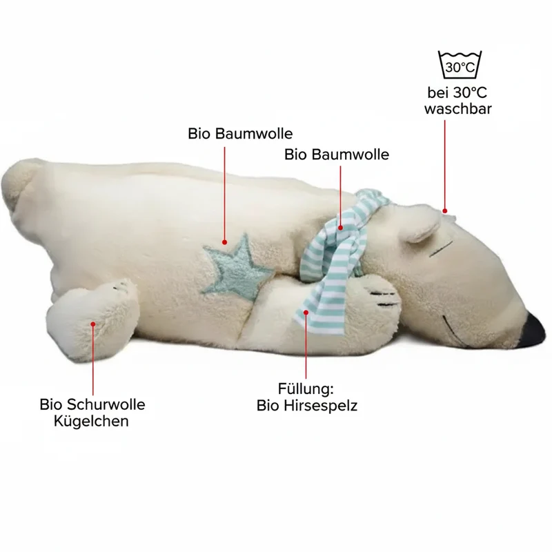 Bio Kuschelkissen Eisbär aus Baumwolle – Spelzfüllung, GOTS