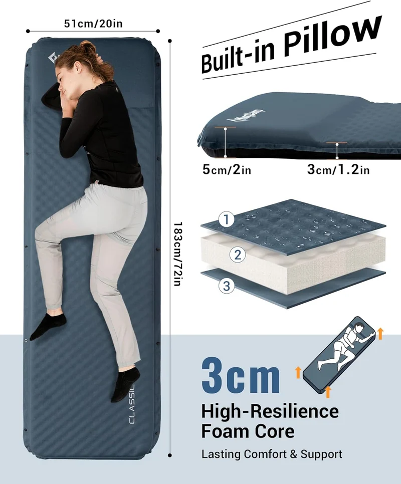 Self-Inflating Sleeping Pad with Pillow-L
