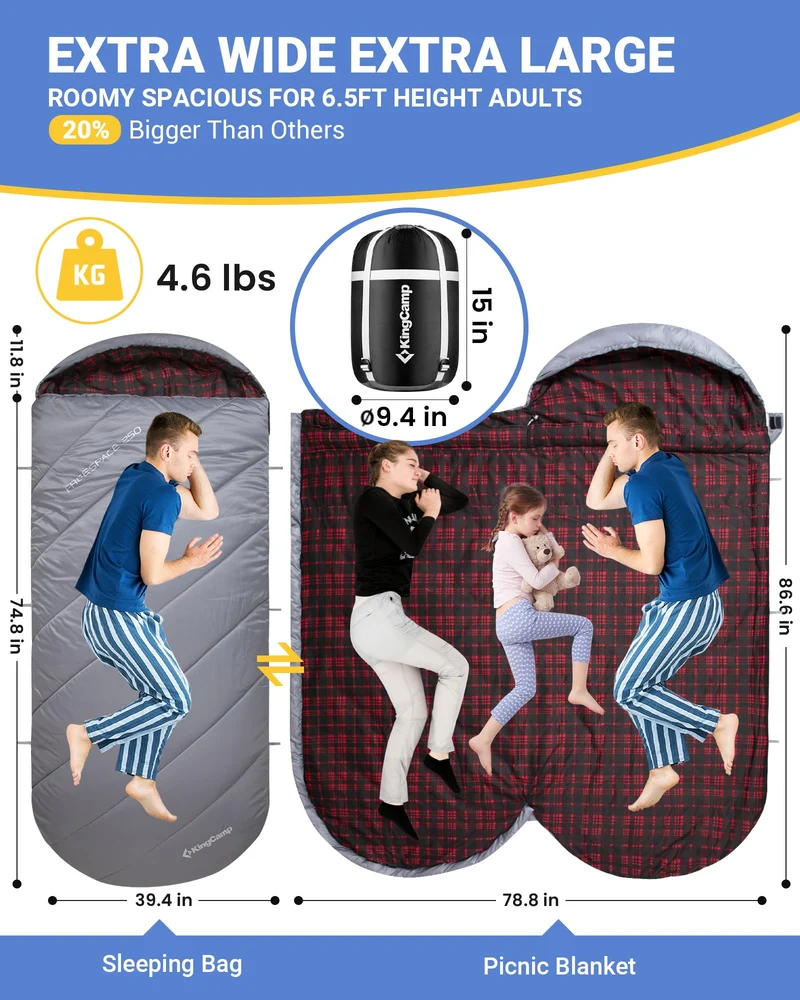 43F Plus Size Flannel 3-4 Season Sleeping Bag