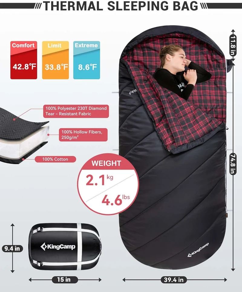 43F Plus Size Flannel 3-4 Season Sleeping Bag