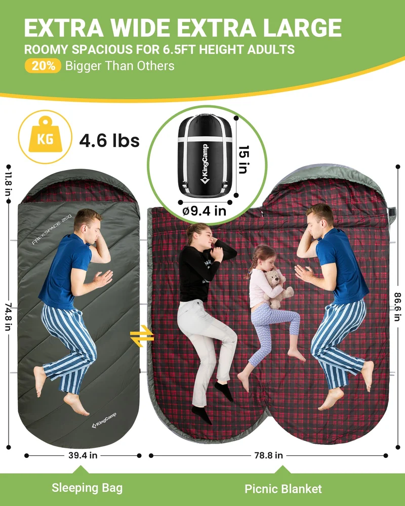 43F Plus Size Flannel 3-4 Season Sleeping Bag