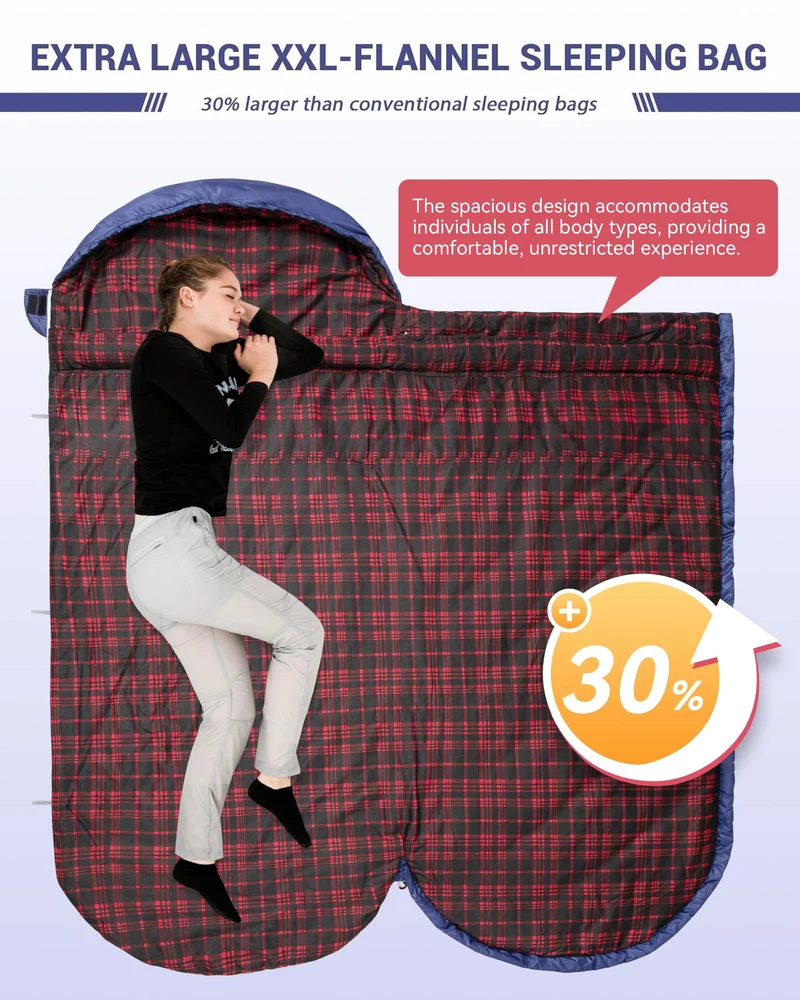 43F Plus Size Flannel 3-4 Season Sleeping Bag