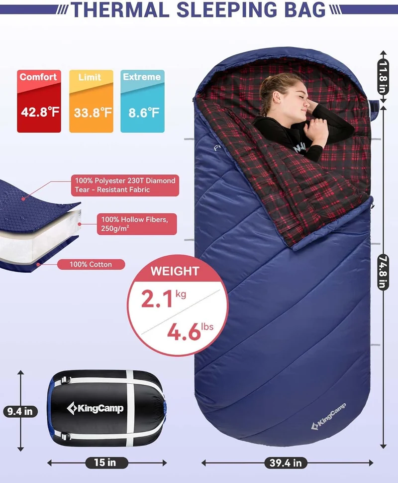 43F Plus Size Flannel 3-4 Season Sleeping Bag