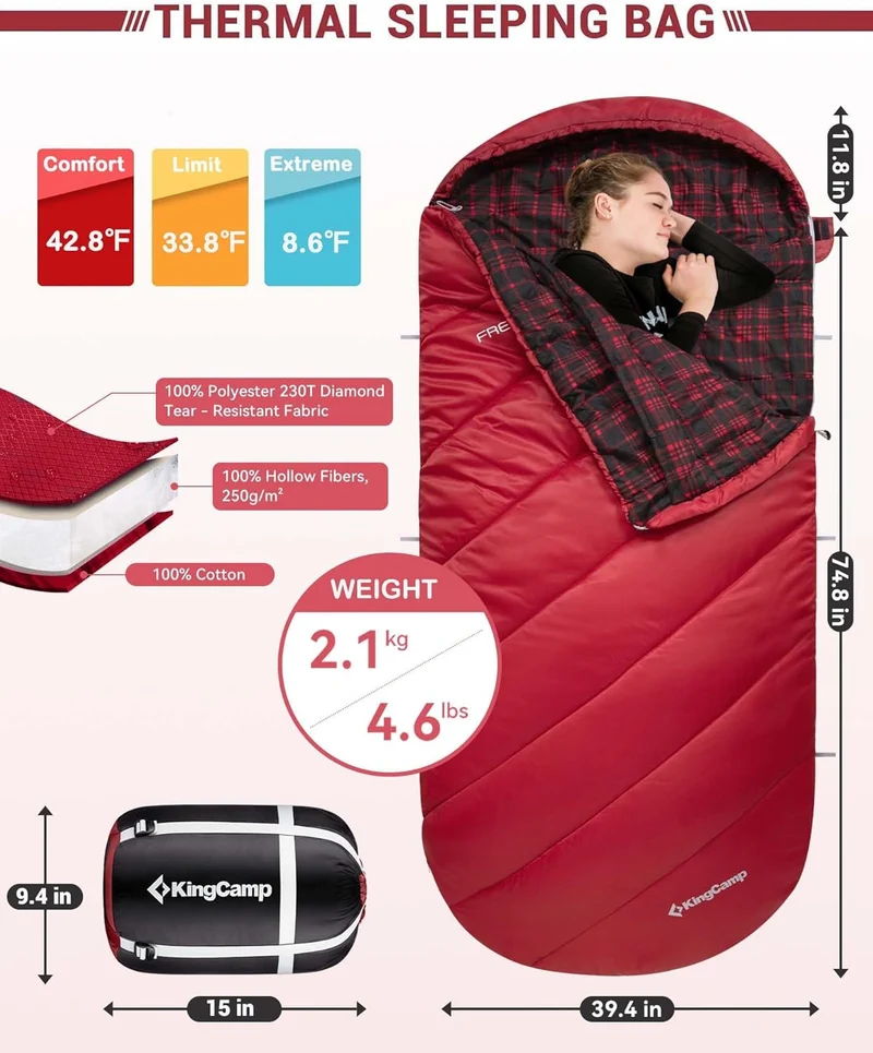 43F Plus Size Flannel 3-4 Season Sleeping Bag