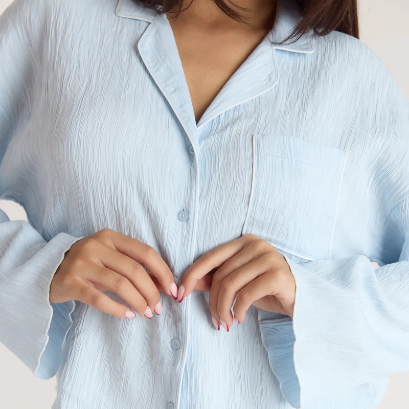 Crinkle Pyjamahemd - Blau
