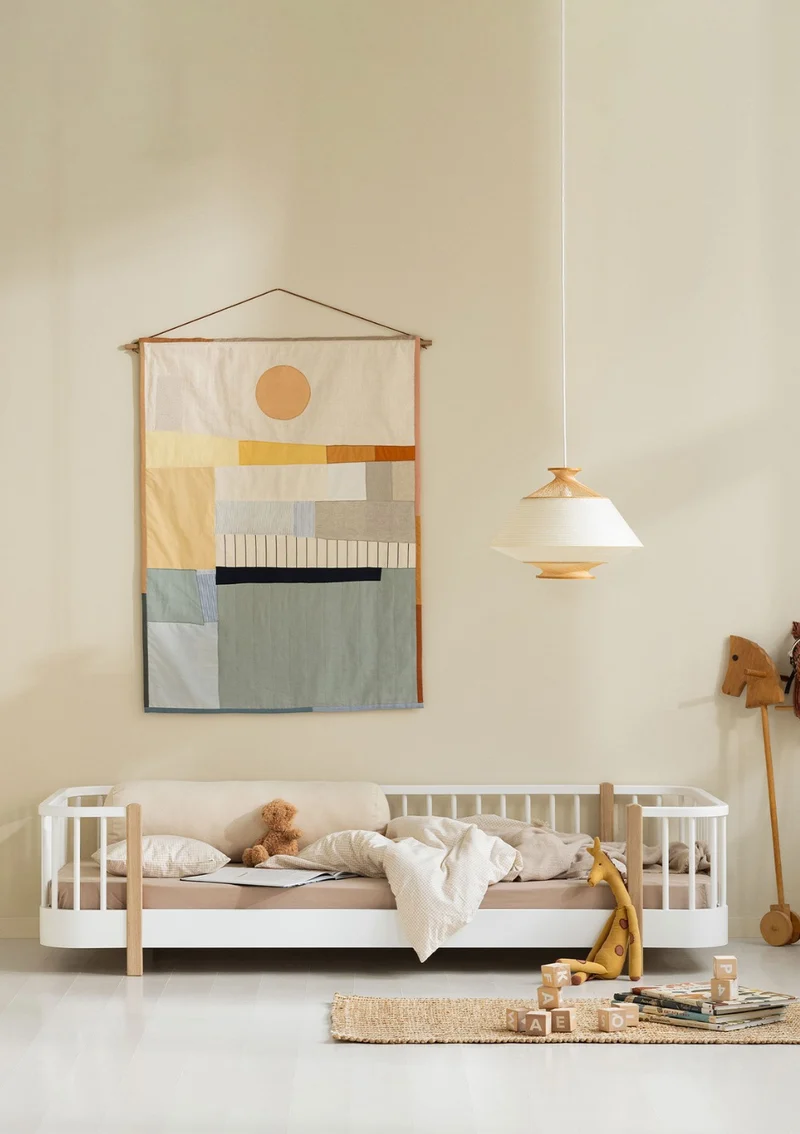 Bodenbett 'Wood Original' Weiß / Eiche 200 x 90 cm