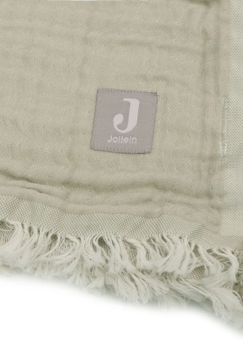 Musselin Decke Wiege 'Fringe' Olive Green 100 x 75 cm