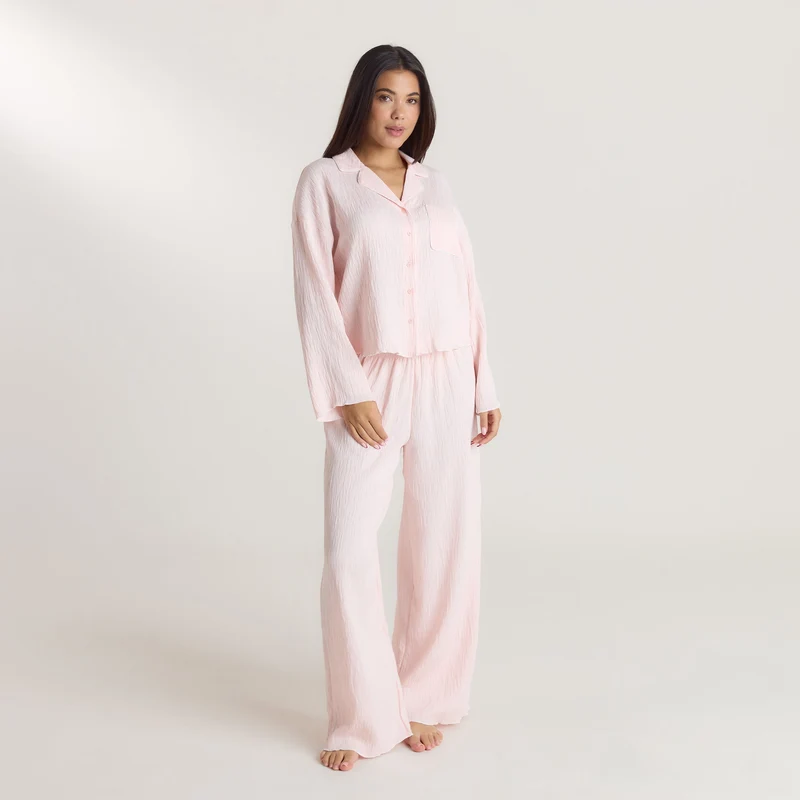 Crinkle Pyjamahemd - Rosa