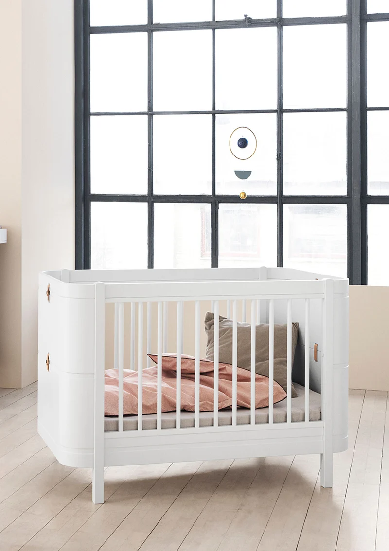 Geschwisterset für 'Wood Mini+' Babybett inkl. Junior-Erweiterung zu zwei Betten Weiß