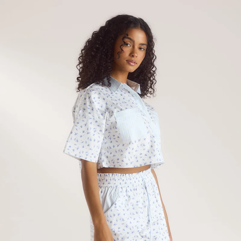 Bloom & Stripe Kurzärmeliges Pyjamahemd - Blau