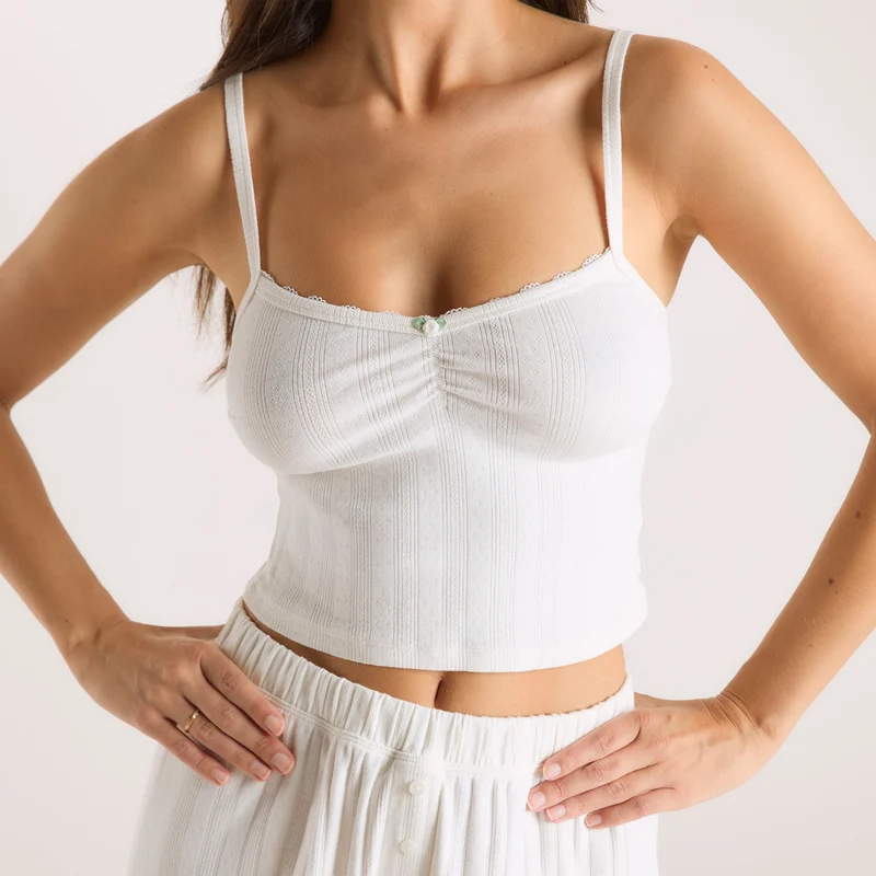 Pointelle Cami-Oberteil - Crèmefarben