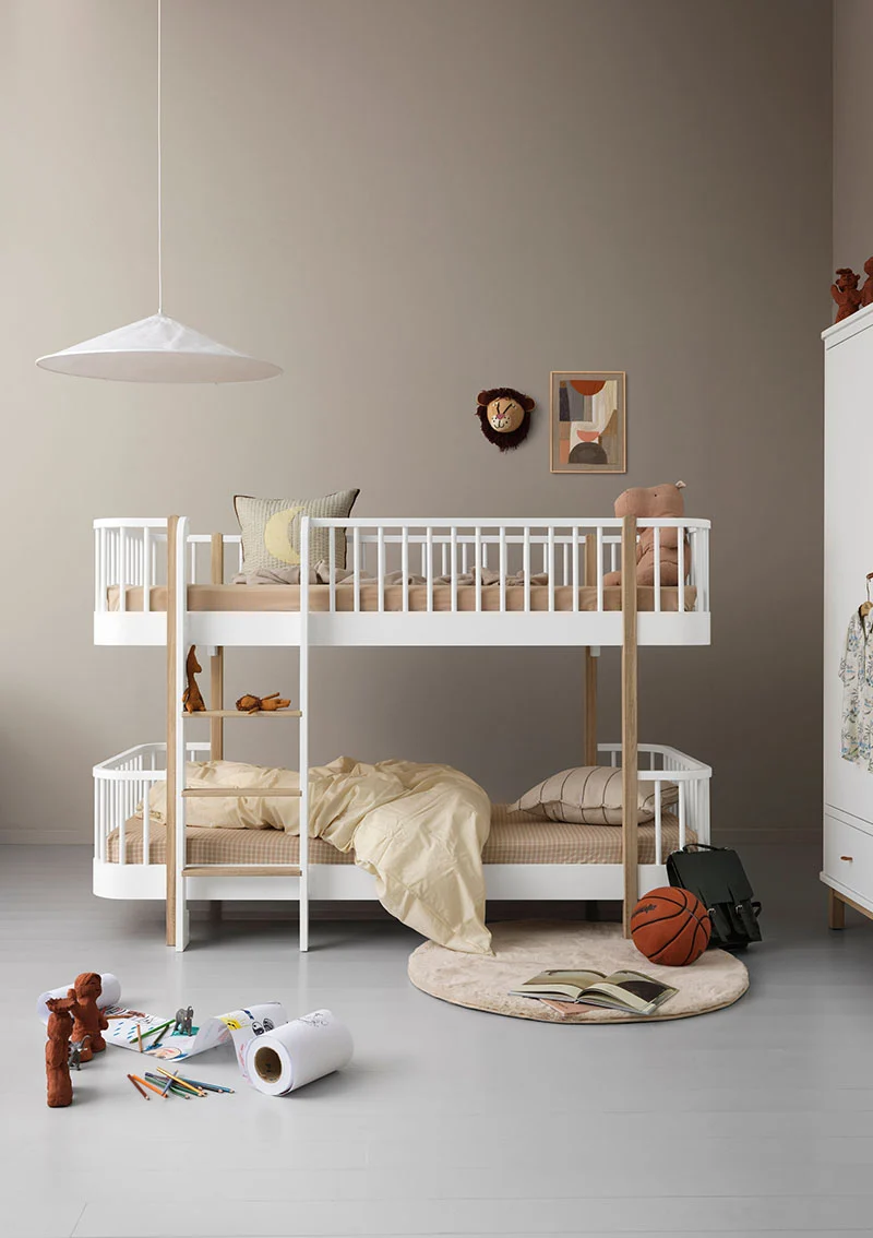 halbhohes Etagenbett 'Wood Original' Weiss / Eiche 200 x 90 cm