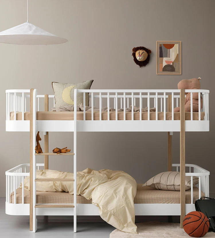 halbhohes Etagenbett 'Wood Original' Weiss / Eiche 200 x 90 cm