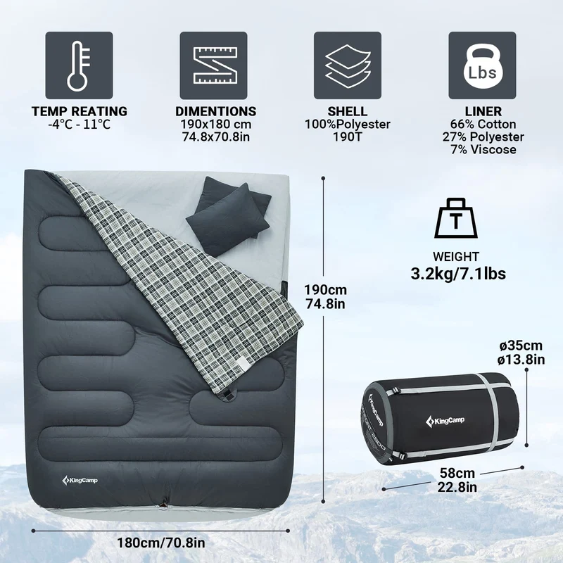 42F Versatile Double Envelope Sleeping Bag with Pillow