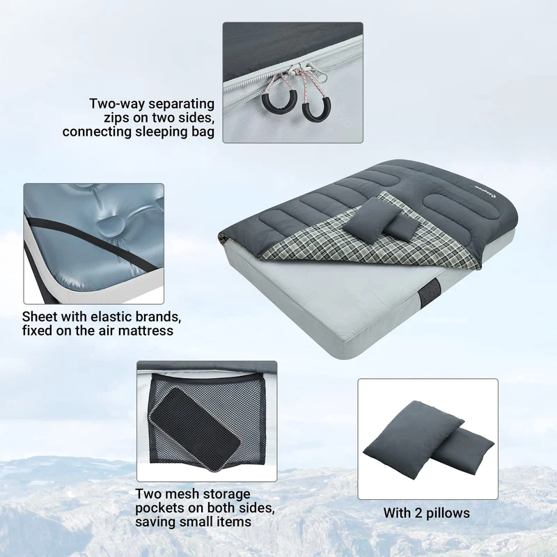 42F Versatile Double Envelope Sleeping Bag with Pillow