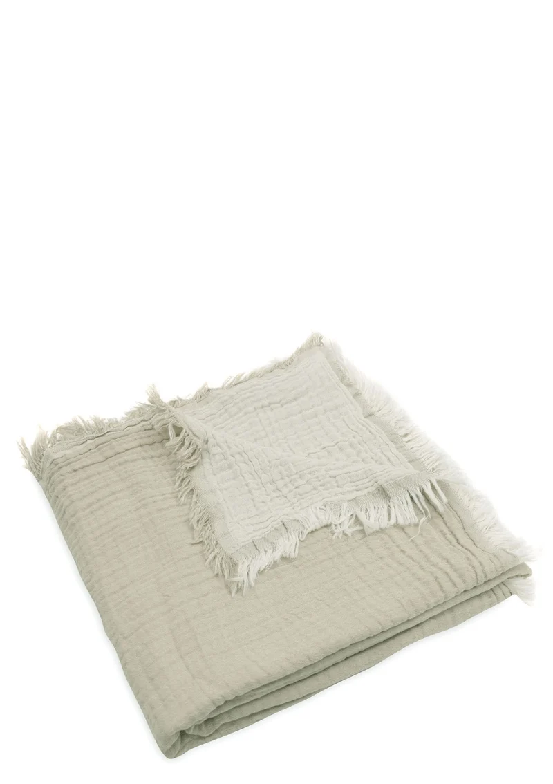 Musselin Decke 'Fringe' Olive Green 120 x 120 cm