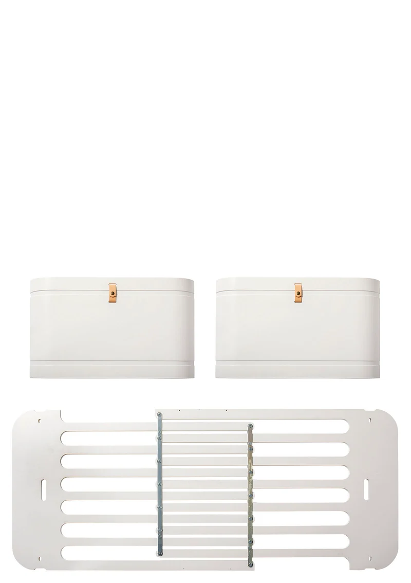 Geschwisterset für 'Wood Mini+' Babybett inkl. Junior-Erweiterung zu zwei Betten Weiß
