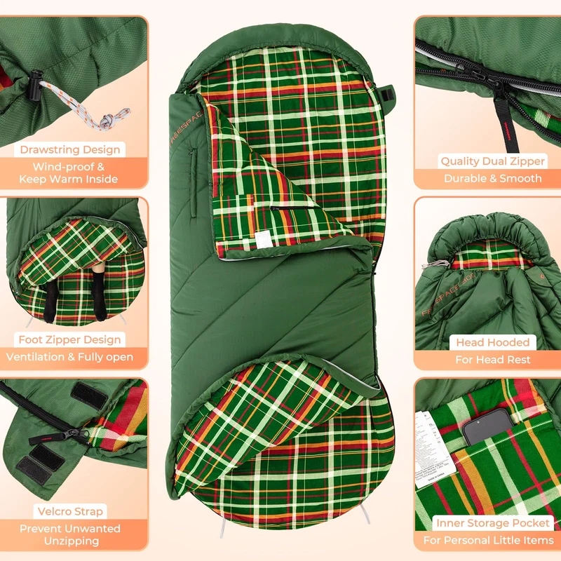 Wearable Flannel Camping Sleeping Bag- XL