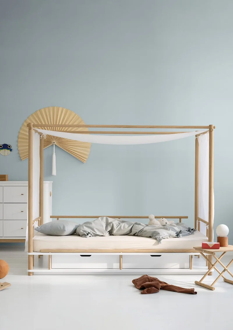 Himmelbett 'Camp Nomad' Weiß / Eiche 180 x 90 cm