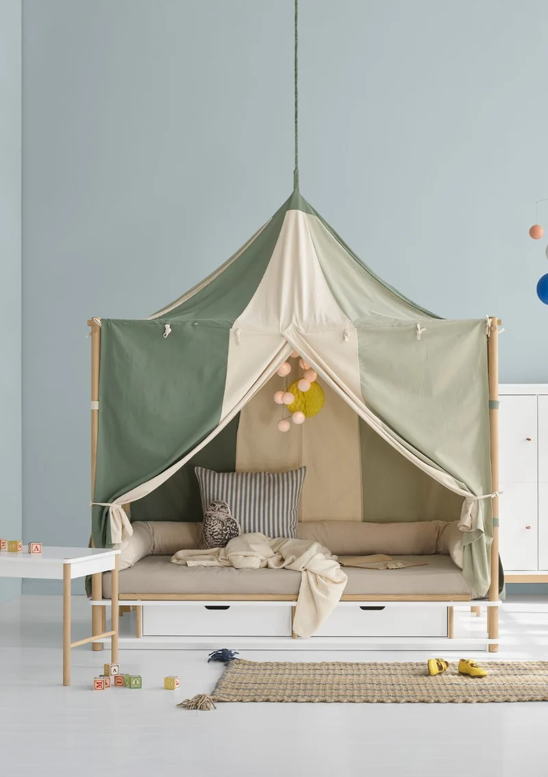Himmelbett 'Camp Nomad' Weiß / Eiche 180 x 90 cm