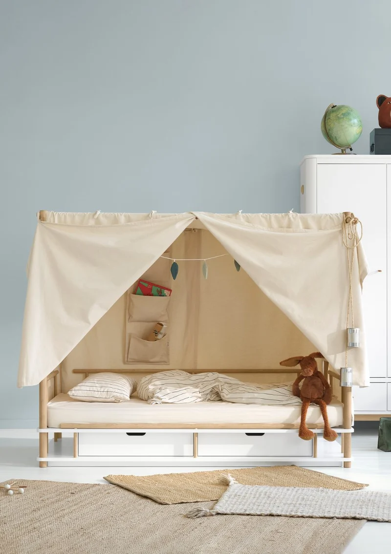 Himmelbett 'Camp Nomad' Weiß / Eiche 180 x 90 cm