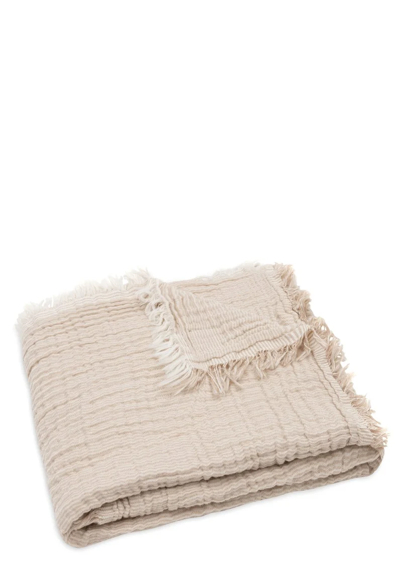 Musselin Decke Wiege 'Fringe Stripe' Biscuit 100 x 75 cm