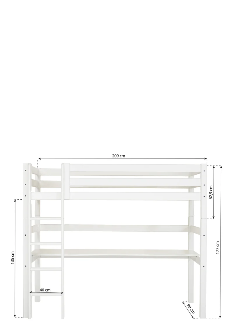 'ECO Luxury' Hochbett mit Schreibtisch weiß 200 x 90 cm