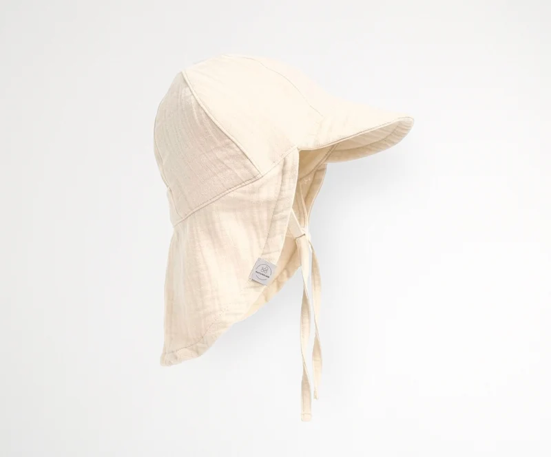 Musselin Sonnenkappe mit Nackenschutz, GOTS