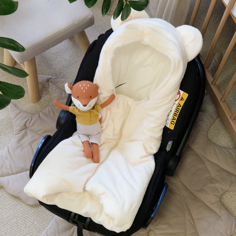 Einschlagdecke für Babyschale mit Reißverschluss | Baumwolle & Velboa