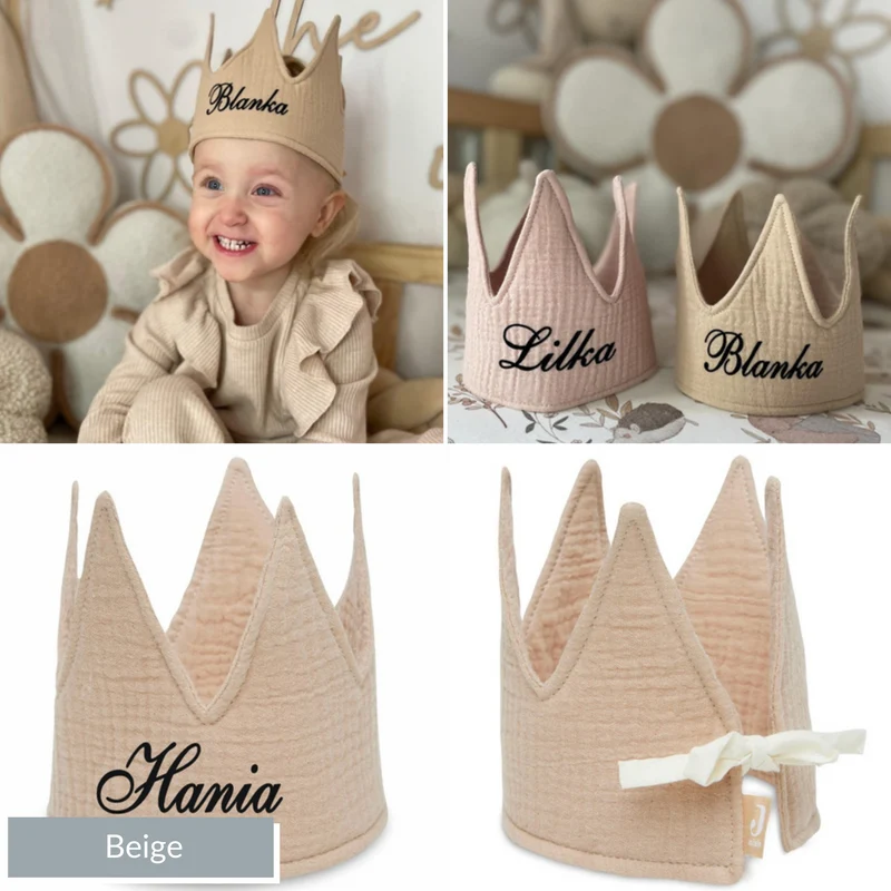 Geburtstagskrone | Musselin Beige