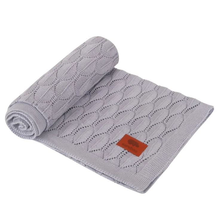 Strickdecke Blattmuster | Grau