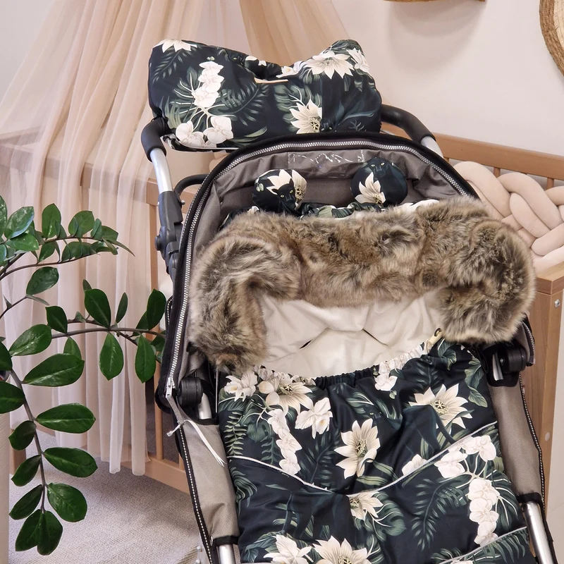 Winterfußsack inkl. Handmuff | Weiße Blumen