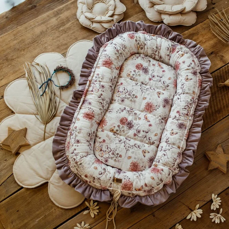 Premium Babynest mit Rüschen | Premium Baumwolle & Samt